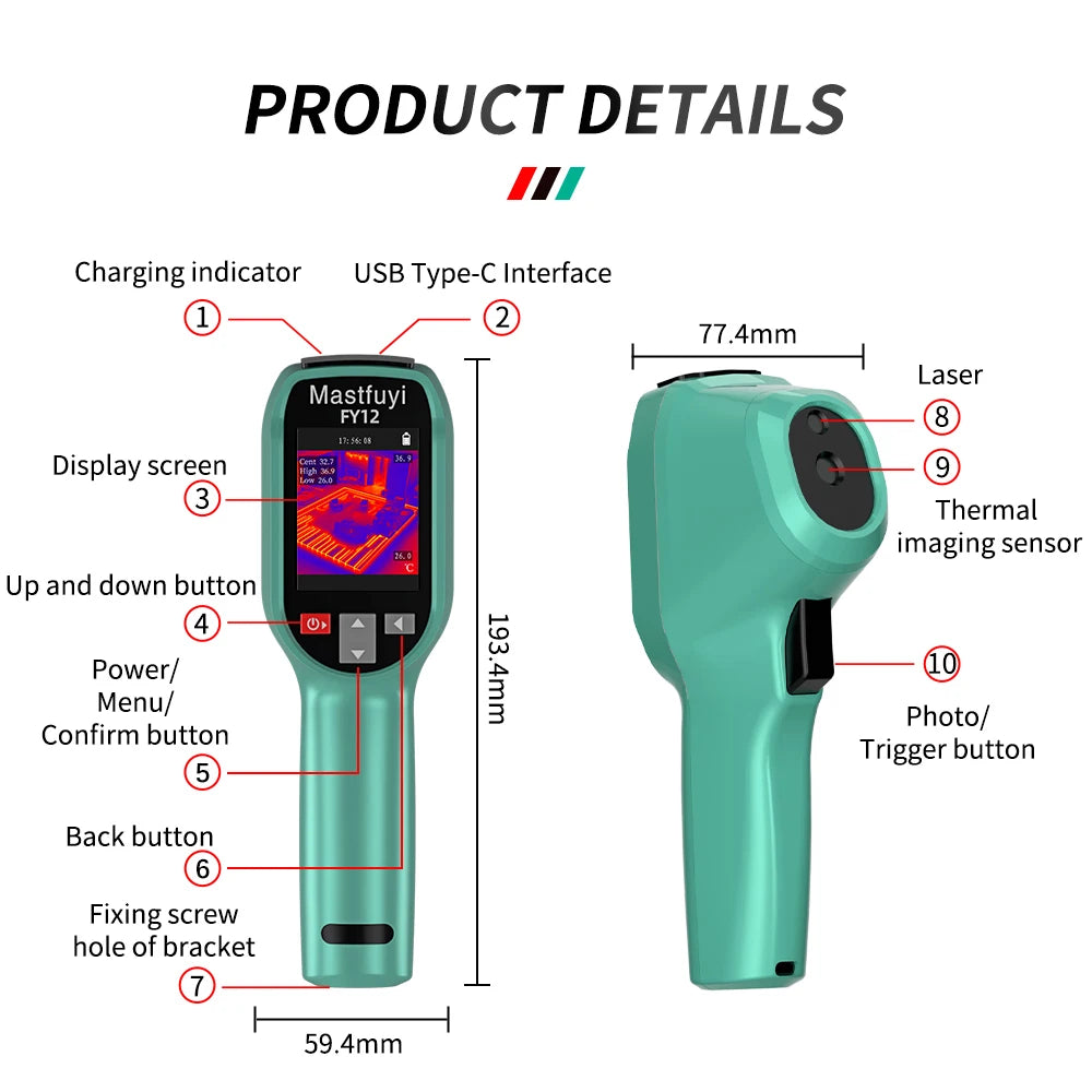 MASTFUYI Professional Thermal Imaging Camera, -20℃~550℃ High Resolution Infrared Thermal Imager for Repair Pipeline Detection