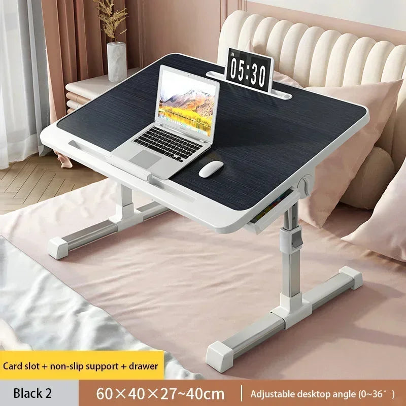 Foldable Lift Laptop Desk for Bed Adjustable Stand Portable Lap Table Breakfast Tray Desk with Drawer for Eating Working Gaming