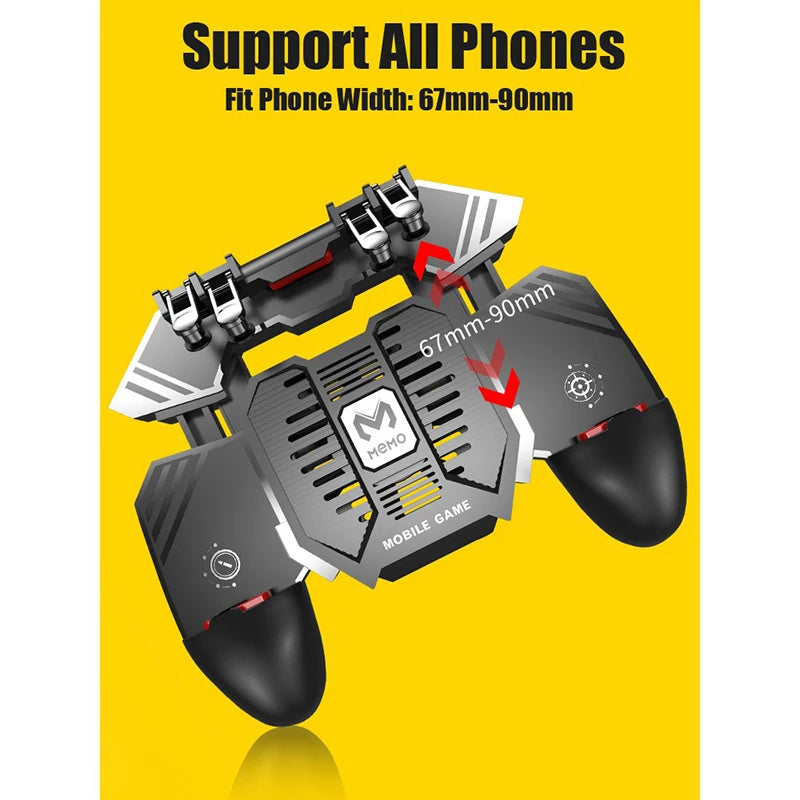 AK77 Pubg Mobile Game Controller 6 Fingers with Fan Pubg Trigger Gamepad Joystick for Android Ios Game Pad Movil with Battery