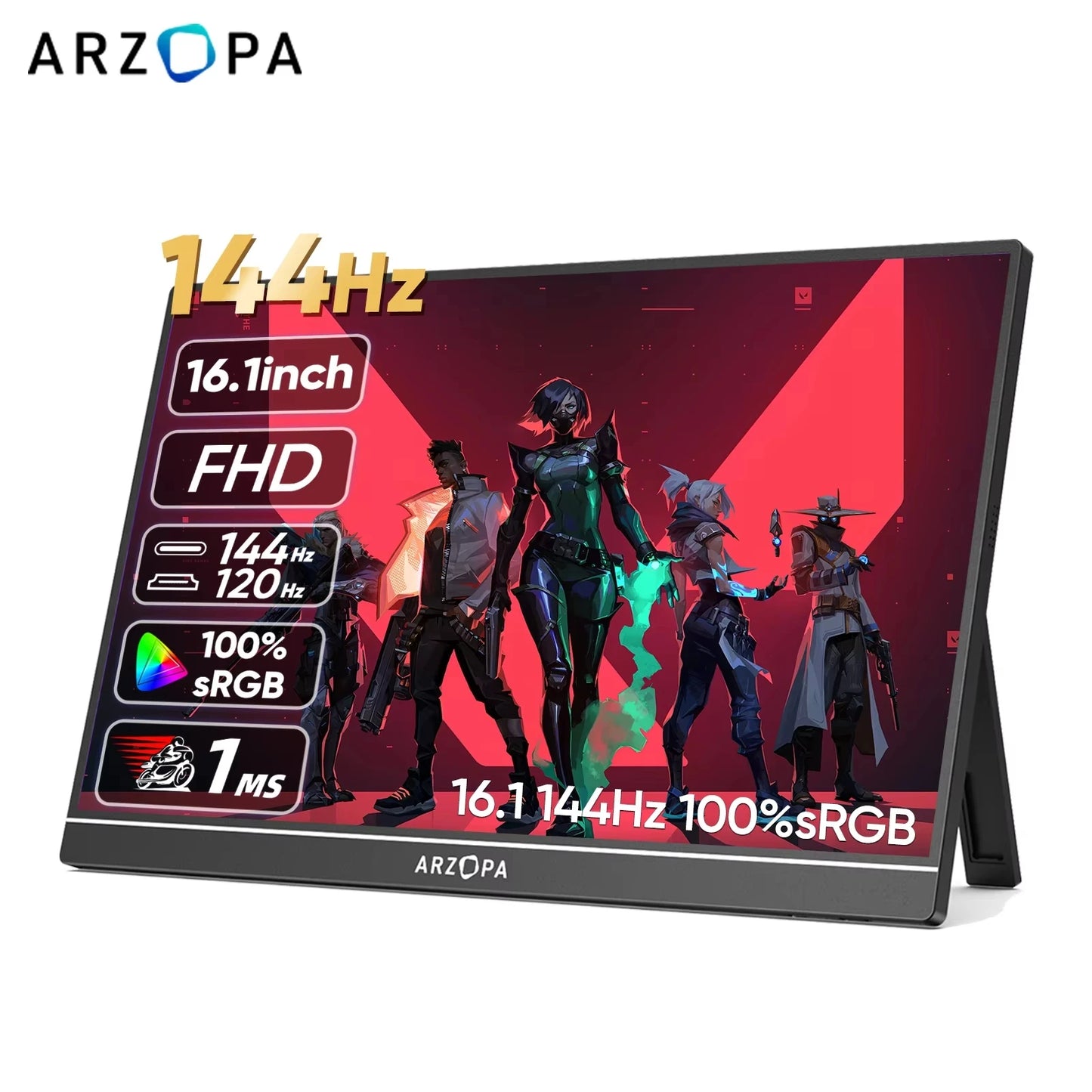 New ARZOPA 16.1'' 144hz 1080P 100% sRGB FHD Portable Gaming Monitor HDR Second Screen for Switch, Xbox,PS5,Laptop,PC,Mac Z1FC