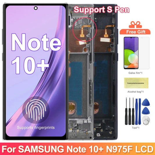 AMOLED Note 10 Plus Screen for Samsung Galaxy Note10+ N975F Lcd Display Touch Screen with Frame Support S Pen Fingerprints