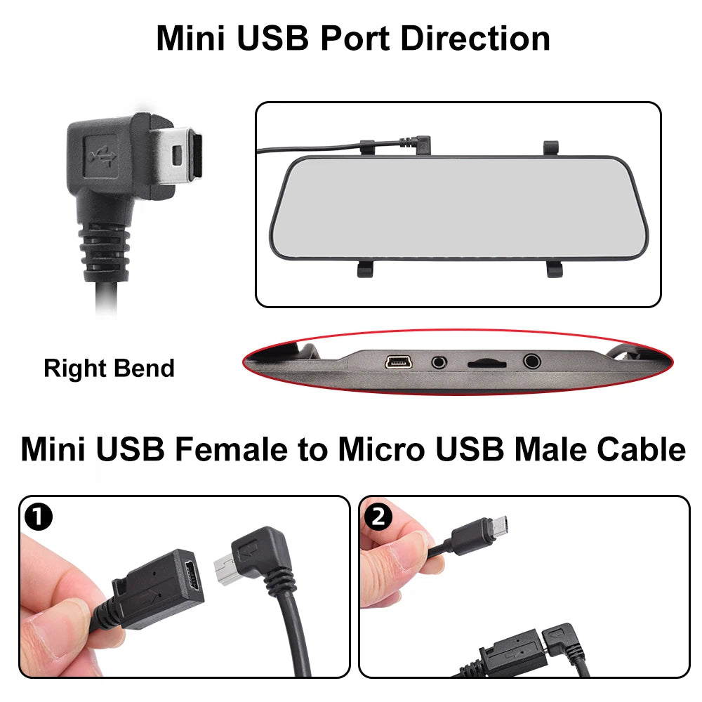 Deelife OBD2 Hardwire Kit for DVR Dash Cam 3Meters OBD-Mini USB Charging Cable with Mini USB to Micro USB Adapter Cable