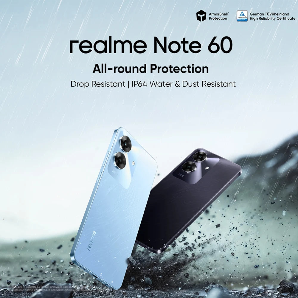 realme Note 60 6.74'' 90Hz Display 32MP Super Clear Camera 5000mAh Battery 4GB+256GB Drop Resistant Smartphone