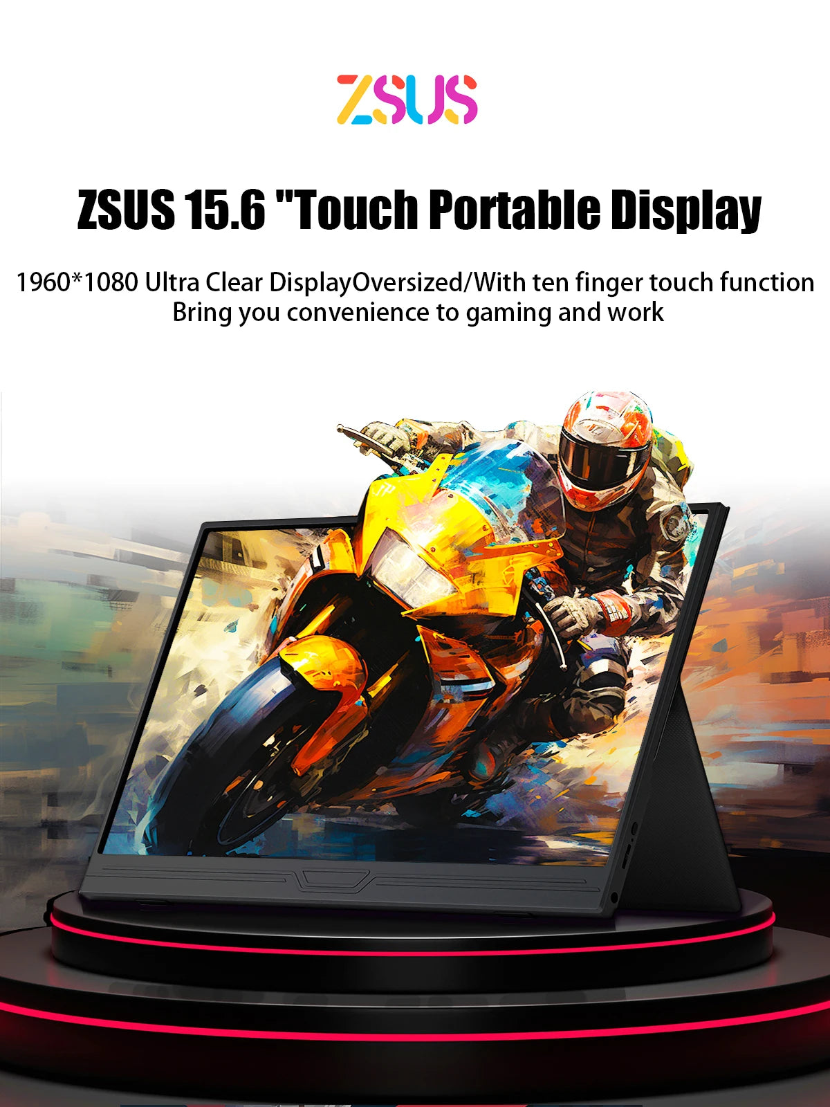 ZSUS 15.6-Inch Portable Monitor Touchscreen 1920*1080 HDR Low Blue Light For XBox PS4/ 5 Switch Loptop Cell Phone PC Extension