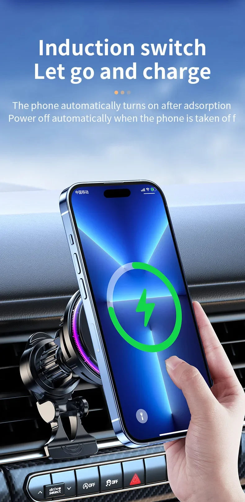 Ice Cooling Magnetic Wireless Car Charger Fast Charging Station for iPhone 15 14 13 12 Pro Max MacSafe Car Phone Holder Stand