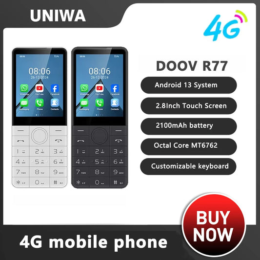 DOOV R77 4G Smart Touch Screen Keypad Mobile Phone without Camera 3GB+32GB 2100mAh 2.8 Inch Smartphone Android Hebrew keyboard