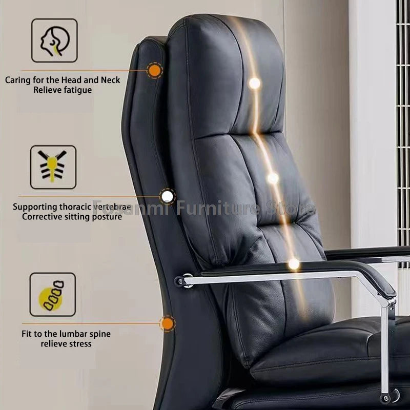 Ergonomics Leather Office Swivel Chair Electric Home Soft Thick Cushion Computer Chairs Gaming Comfortable Desk Chair with Wheel