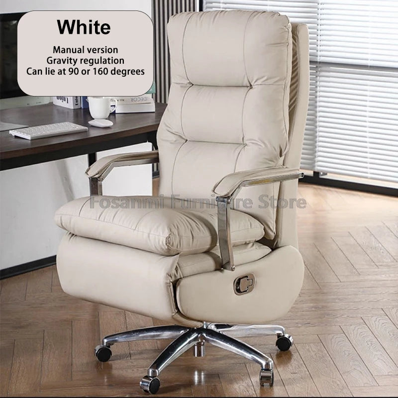 Leather Thick Backrest Boss Office Chairs with Armrests Reclining Home Soft Desk Chair Comfortable Gaming Computer Swivel Chair