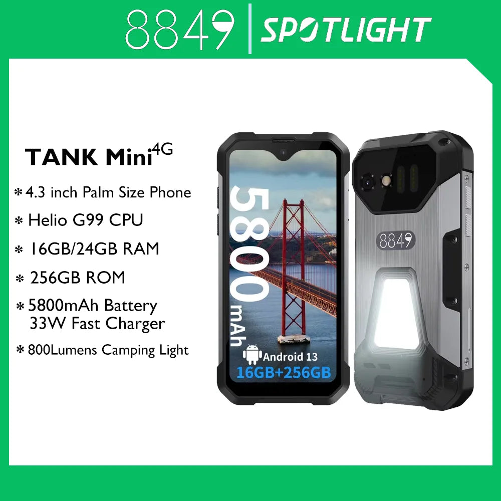 Spain Warehouse 8849 Tank Mini Unihertz Rugged smartphones 4.3" Display Android 13 Helio G99 24GB 256GB 100MP Cameras 5800mAh