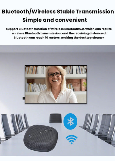 360° Omni-directional Microphone 5M Radius Pickup Wireless Conference Speaker USB Bluetooth Microphone for Conference Meeting