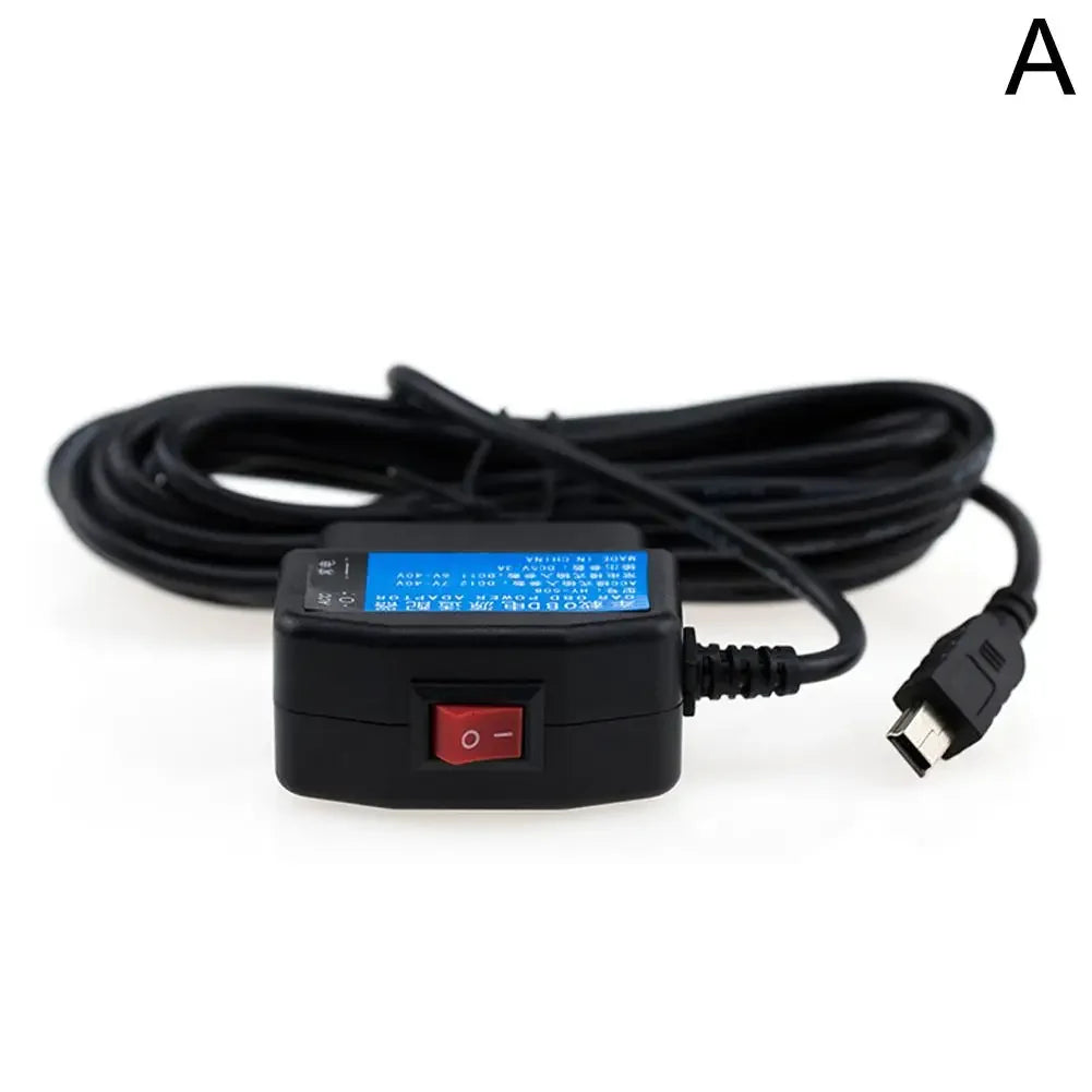 Output 5V 3A Mini Micro 5PIN USB Ports Car OBD Cigarette Adapter Lighter Power Box with 3.5m Switch Cable for Dash Cam Char F1P0