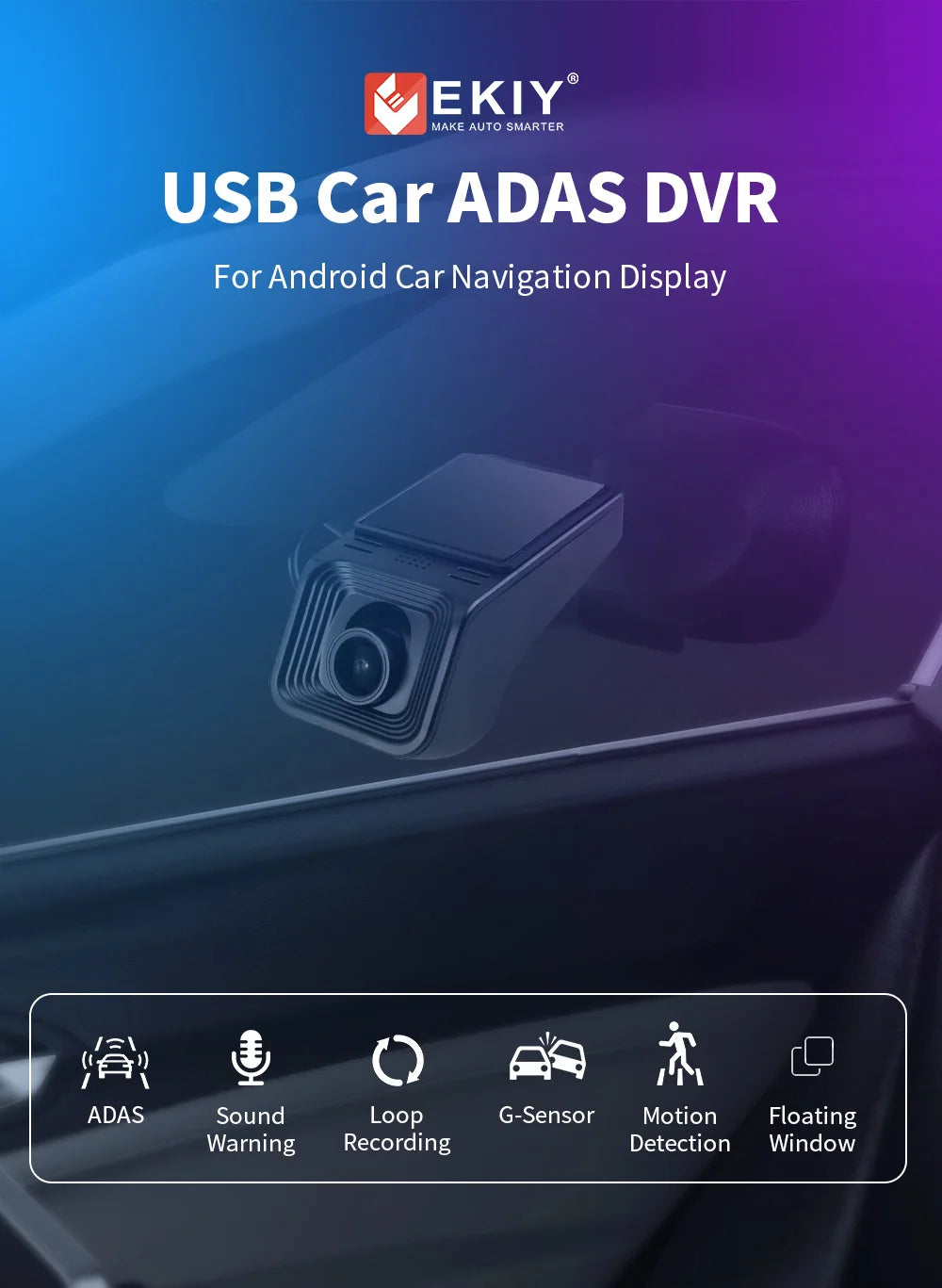 EKIy ADAS Car DVR 170° Wide Angle Dash Cam Video Recorder 1080P Universal For Android Car DVD Player Navigation System