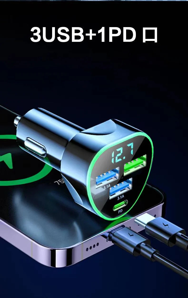 UYUXIO USB C Car Phone Charger Super Fast Charge in Car with LED Voltage Display for iPhone Samsung Huawei Oneplus Android Phone