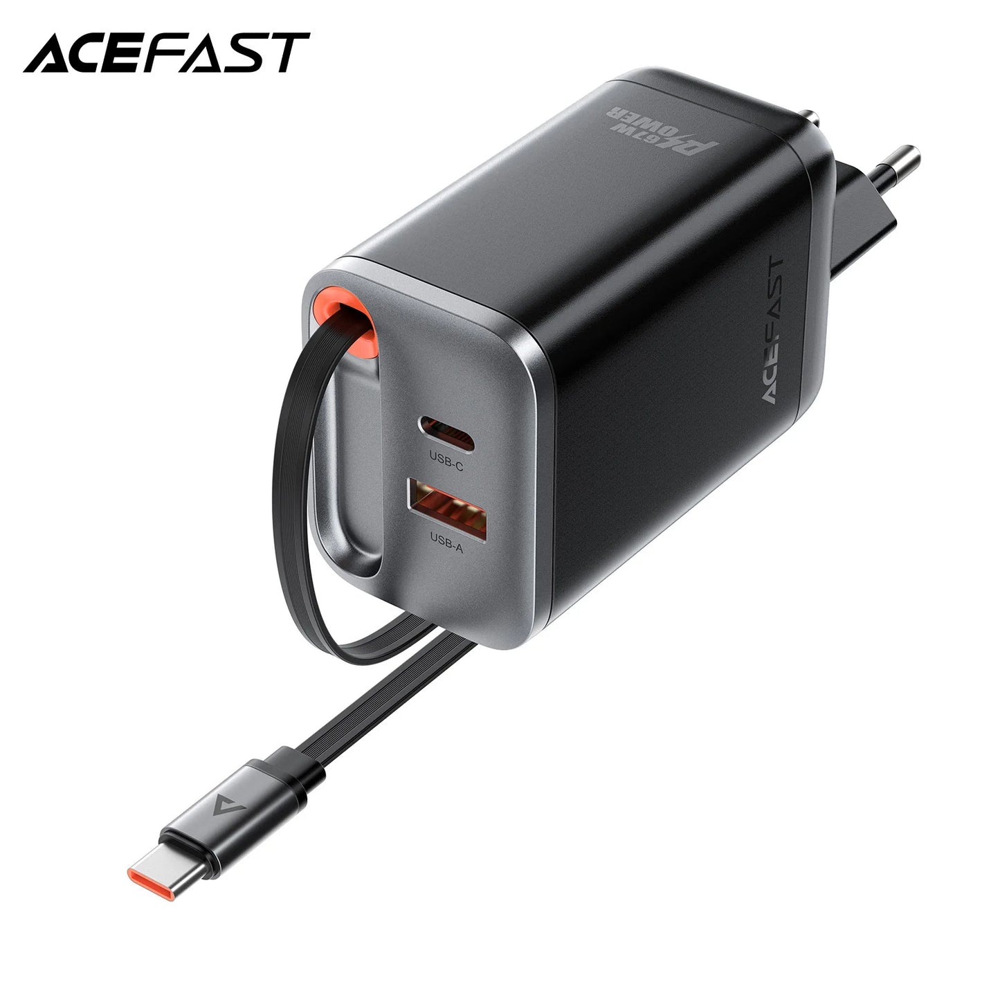 ACEFAST GaN PD67W Fast Charging EU Plug Charger For iPhone 16/15 Pro Max PD Retractable Cable Quick Charging Adapter For Samsung