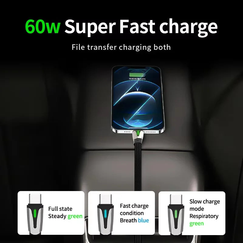 PD 60W For Tesla CarPlay USB C to Type C Super Fast Charging Cable For iPhone 15 Pro Max Samsung Galaxy S24 Model Y 3 X S Series