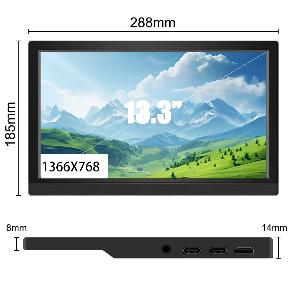 Touchscreen 11.6/13.3-inch 1366*768 HD IPS Panel LCD Portable Monitor Auxiliary Monitor PS4/PS5 Xbox Switch Laptop Gamers