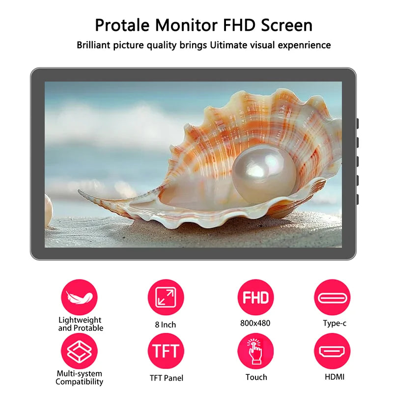 7/8 inch Touch screen Portable Display HD small Display Laptop Xbox PS4/5 switch Built-in Speaker Laptop Monitor