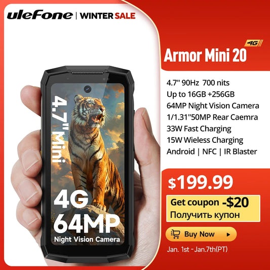 【World Premiere】Ulefone Armor Mini 20 4G 4.7" Rugged Phone 64MP Night Camera Android 14 Smartphone 6200mAh Mobile phone NFC