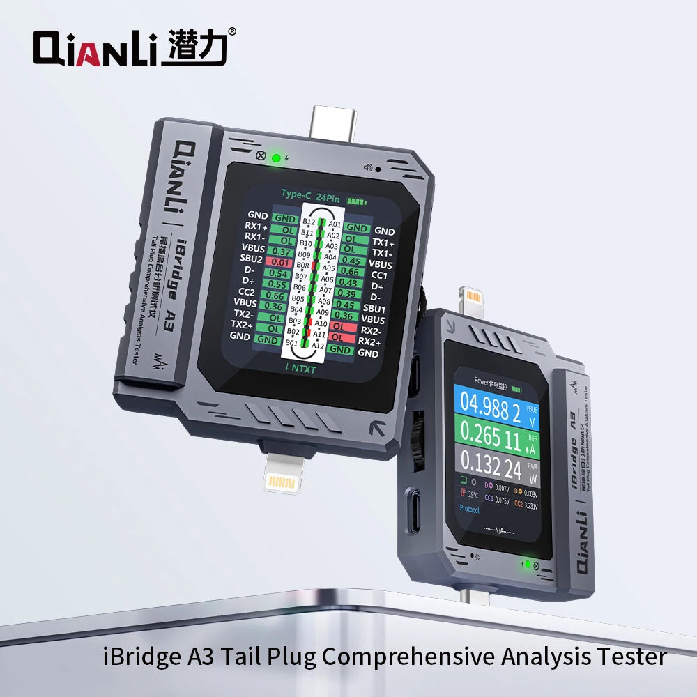 Qianli iBridge A3 Tail Plug Tester Lightning and Type-C Interface Auto Scan for Mobile Phone Tail Plug Comprehensive Analysis