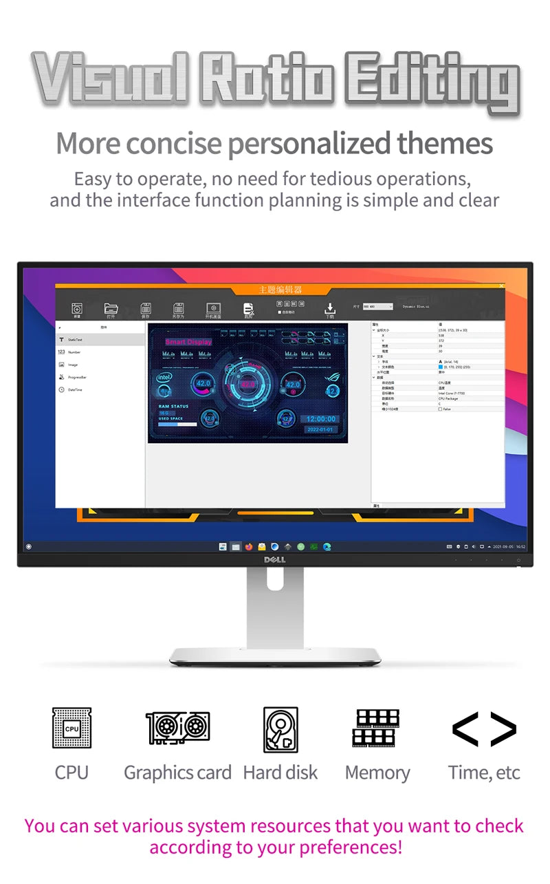 5 Inch IPS USB Secondary Screen 800x480 Type-C LCD Computer Hardware Monitor Music Spectrum Analysis Display No AIDA64