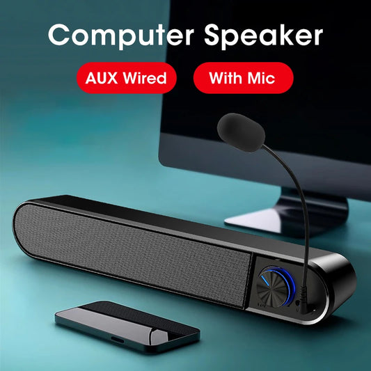 Computer Speaker With Mic Desktop Sound Bar Subwoofer Speakers USB AUX Wired Soundbar For Macbook Laptop Notebook PC Loudspeaker