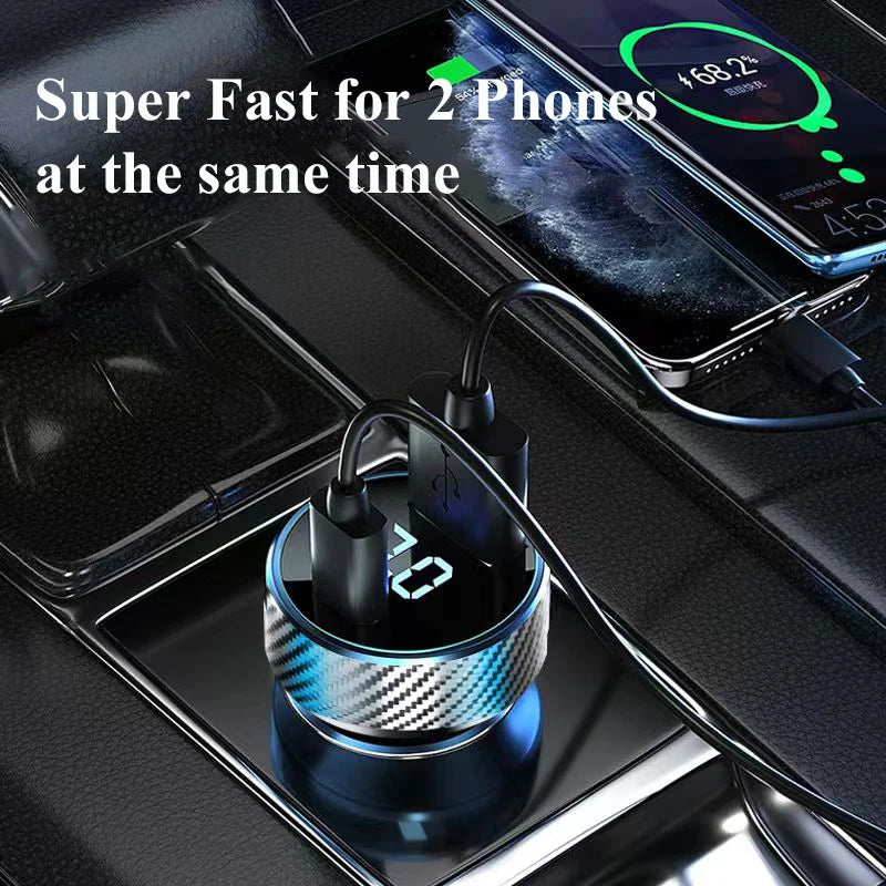 300W USB Car Charger Adapter 2 in 1 Super Fast Charging with Voltage Monitor for Samsung OPPO VIVO Huawei Oneplus iPhone iPad