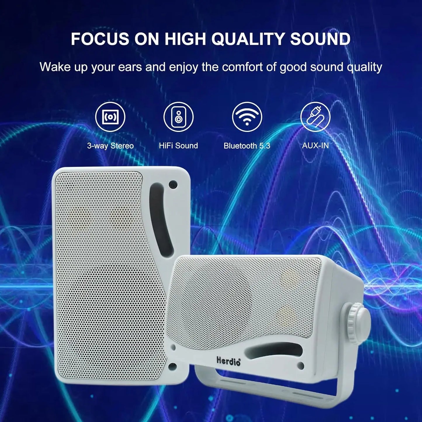 Herdio 3.5" Outdoor Bluetooth Speakers Waterproof 200W 3 Way Upgrade Premium Wall Mount Speakers For Patio Indoor Deck Garage