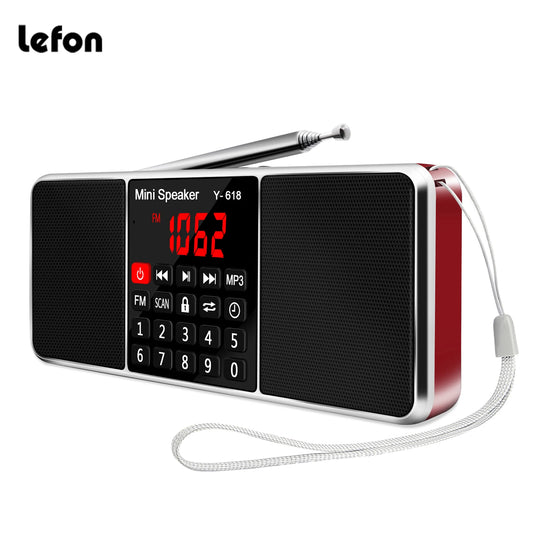 Lefon FM Digital Radio Dual Speaker Stereo Surround MP3 Audio Player Support TF Card Timing Shutdown Function for Home&Outdoor