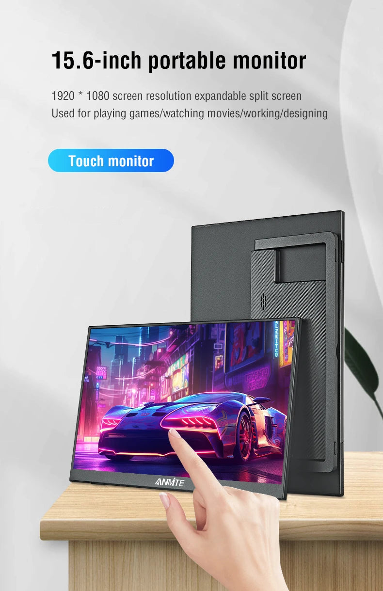 Anmite 15.6-Inch Portable Touch Monitor 1080P HDR 16:9 Low Blue Light For XBox PS4 / 5 Switch Cell Phone PC Loptop Extension