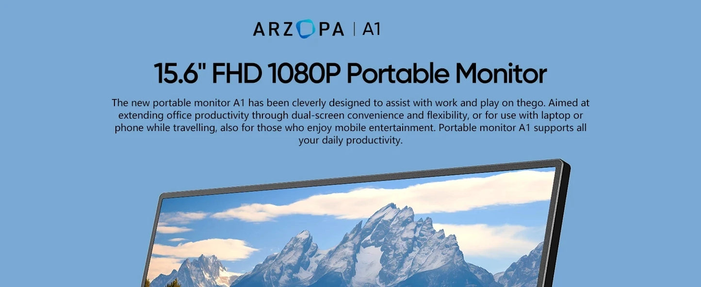 ARZOPA 15.6 inch Portable Monitor FHD 1080P IPS USB-C Mini-HDMI External Second Screen for Mac Laptop PC Switch Xbox PS4/5 Xbox