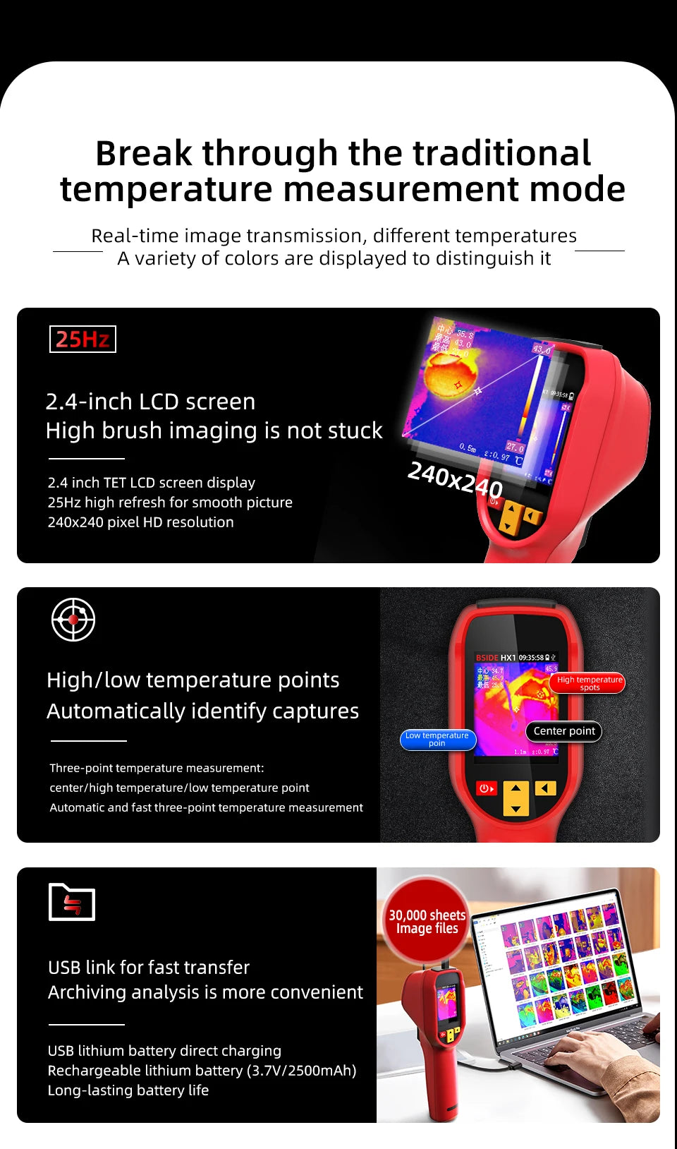 BSIDE Thermal Imager HX1 NEW Camera Laser Thermographic 240×240 Resolution For Circuit PCB Repair Pipeline Detection Medical