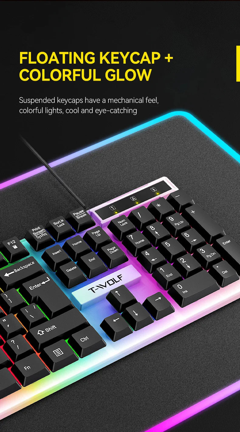 wired Keyboard and Mouse Set, Keyboard and Mouse Earphones, Mouse Pad, Four Piece Set, Luminous Game Set