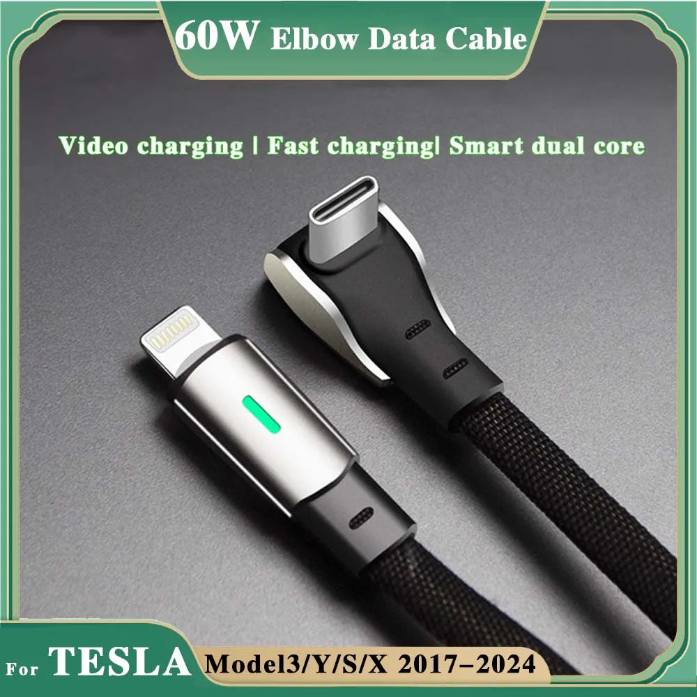 PD 60W For Tesla CarPlay USB C to Type C Super Fast Charging Cable For iPhone 15 Pro Max Samsung Galaxy S24 Model Y 3 X S Series