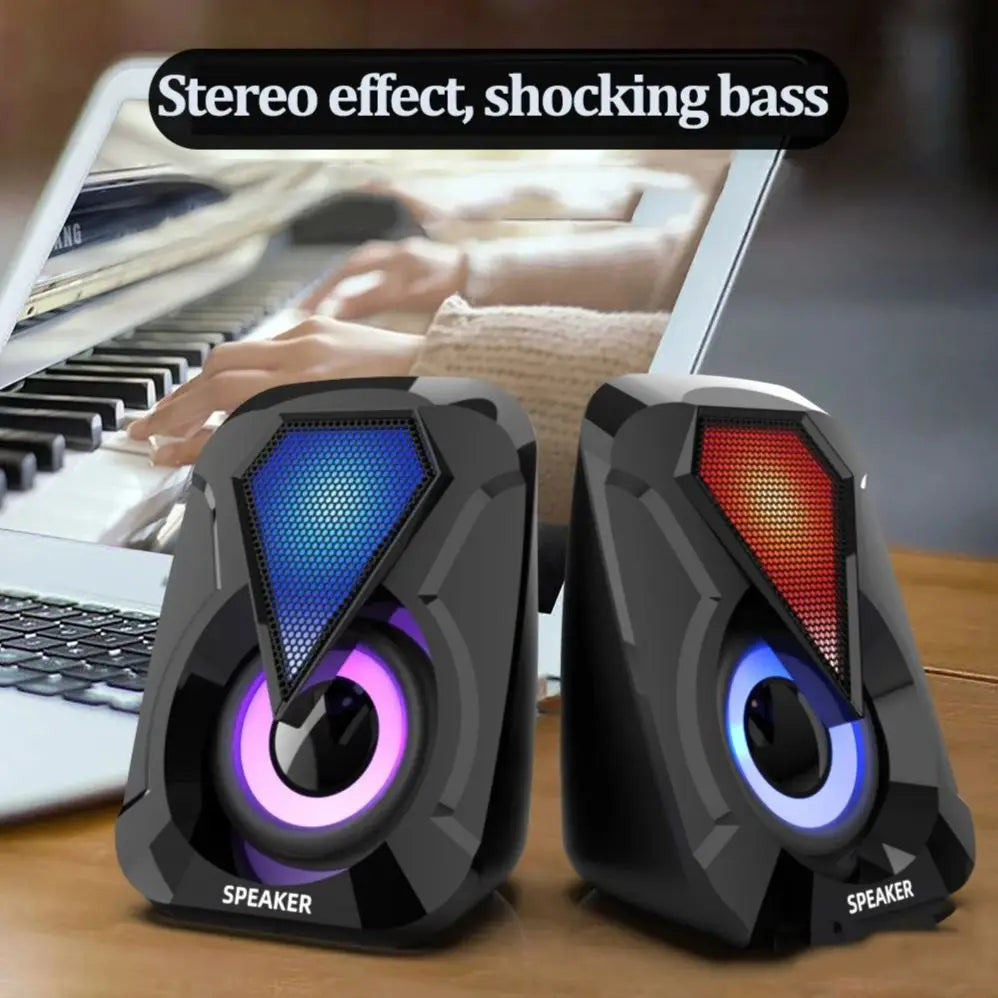 USB wired computer speaker, bass stereo speaker, color RGB light, laptop, smartphone, MP3 player