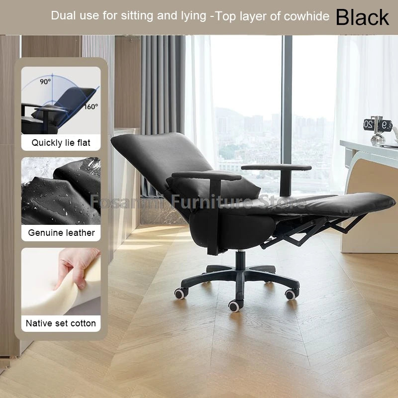 Ergonomic Leather Soft Office Chair with Wheels Rolling and Reclining Home Desk Chair Adjustable Leisure Gaming Computer Chairs