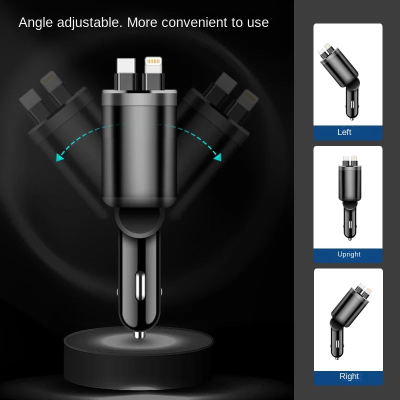 Car charger, car charger with retractable cable, car PD, car fast charging, super fast charging, flash charging, five in one cig