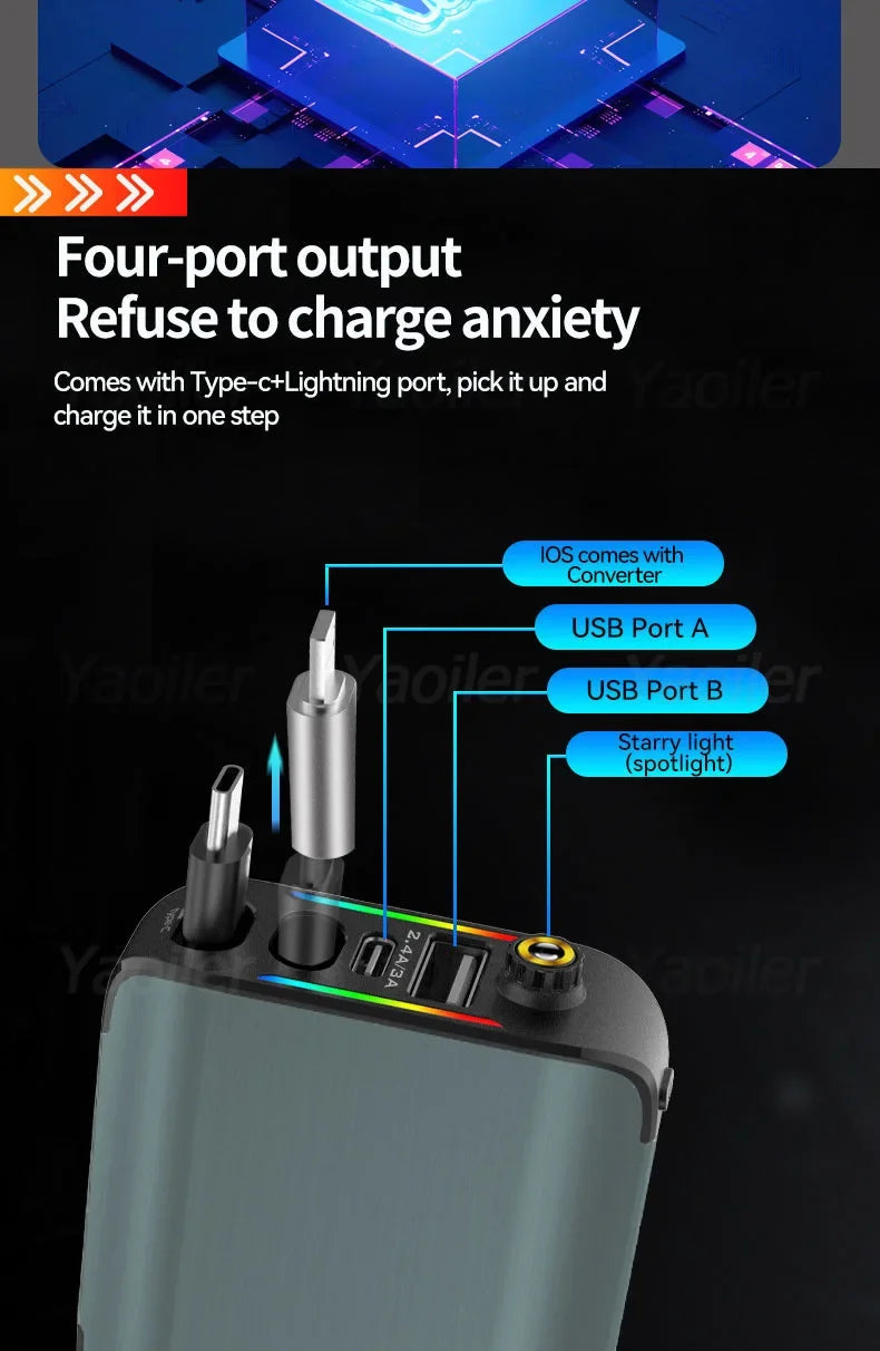 Upgraded 120W Retractable USB C Car Charger,New Starry Sky 4 in 1 Starlight Projection in Car Fast Charging Car Charger Adapter