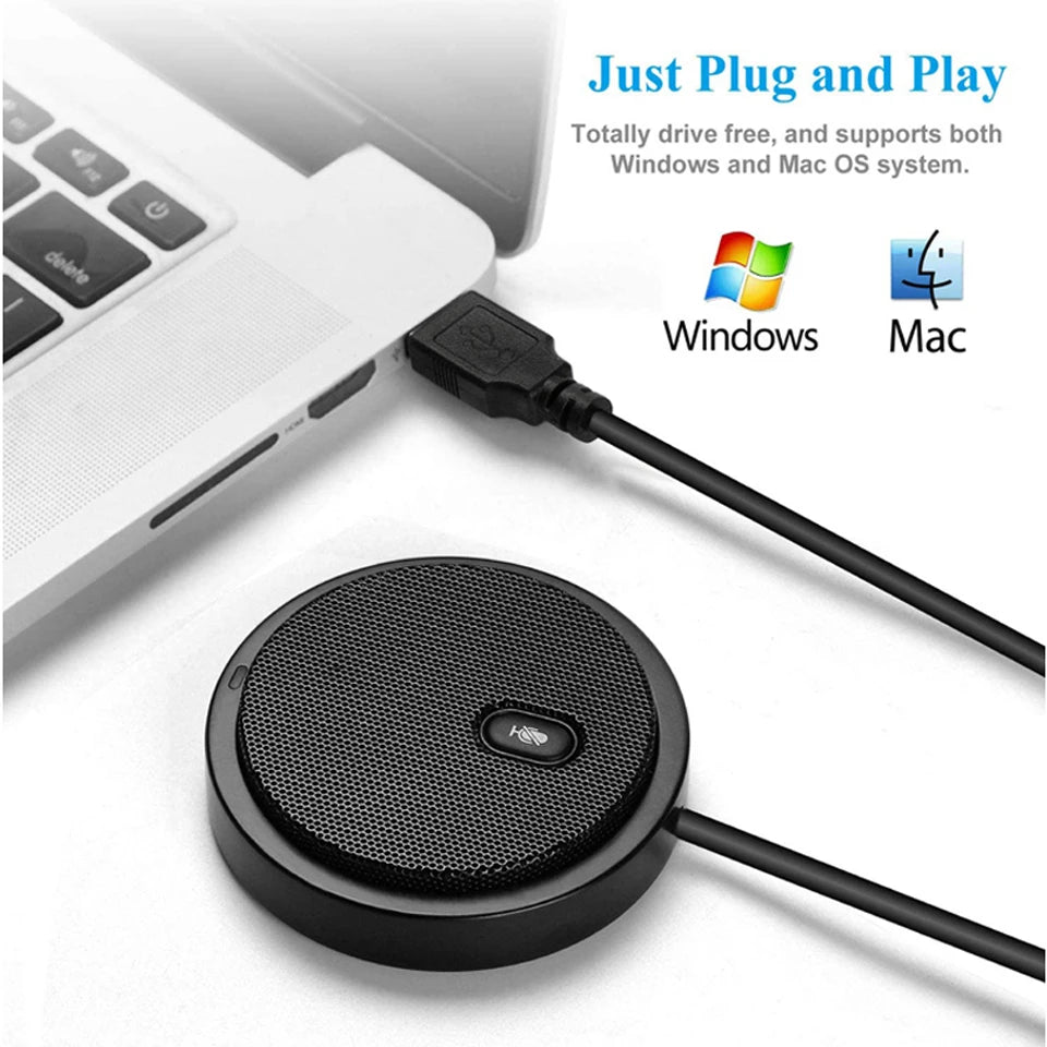 Upgraded USB Conference Microphone 360° Pickup Omnidirectional Condenser Speakerphone with Mute Key for Video Conference Skype