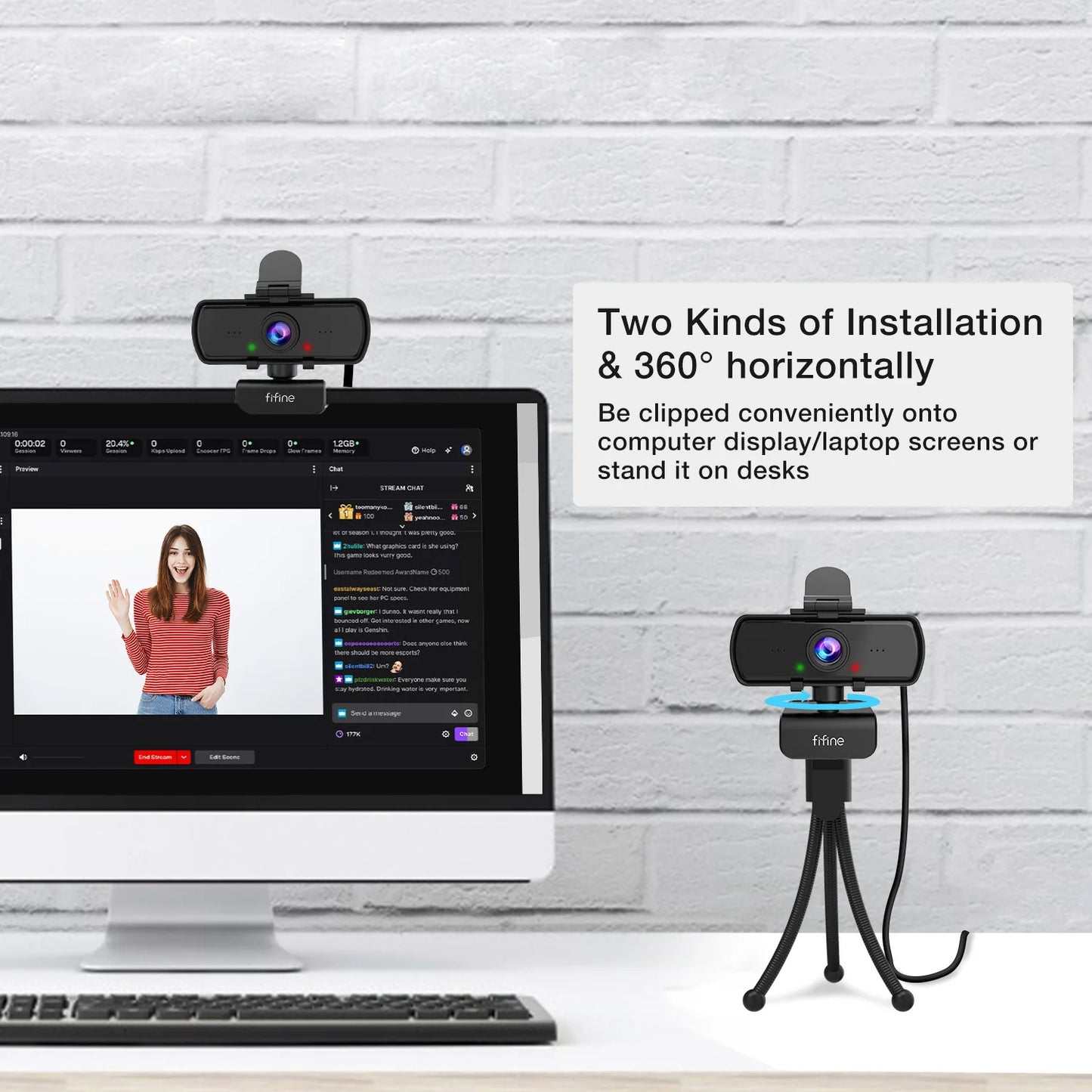 FIFINE 1440p Full HD PC Webcam with Microphone, tripod, for USB Desktop & Laptop,Live Streaming Webcam for Video Calling-K420