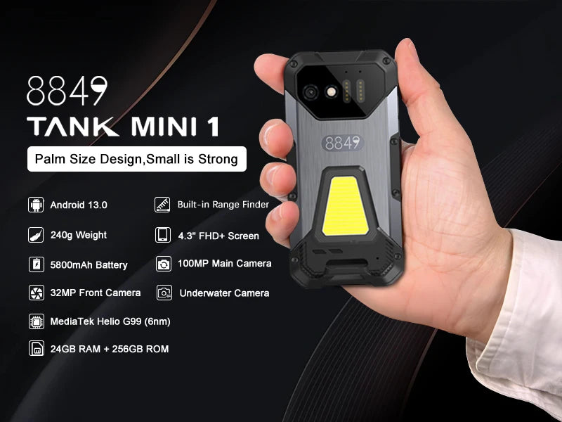 Spain Warehouse 8849 Tank Mini Unihertz Rugged smartphones 4.3" Display Android 13 Helio G99 24GB 256GB 100MP Cameras 5800mAh