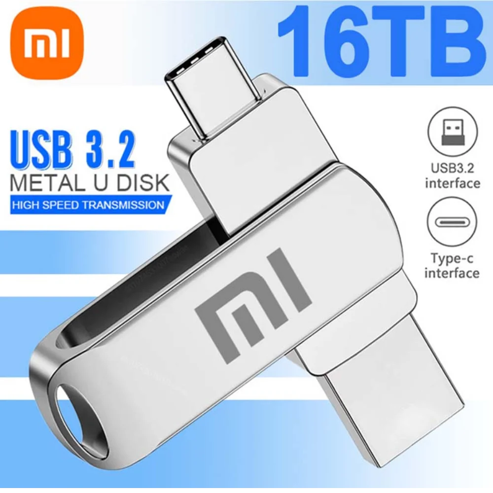 Xiaomi 16TB 3.2 USB Flash Drive Waterproof High Speed Transfer Type-c 2-In-1 Interface Universal for Mobile Phone Computer