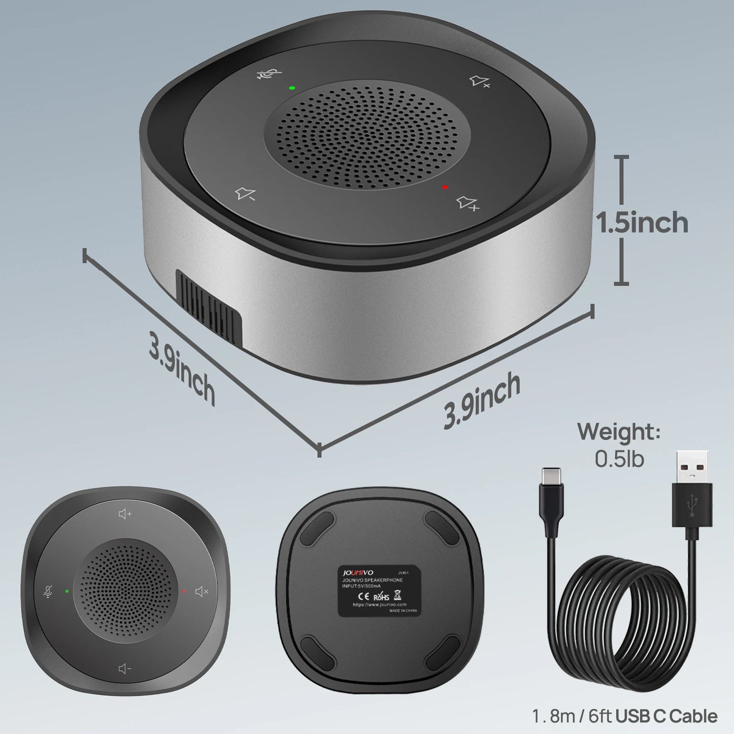 USB Conference Speaker, Microphone with Speakers, Omnidirection Zoom Mic Speakerphone with LED Indicator, Volume & Mute Control