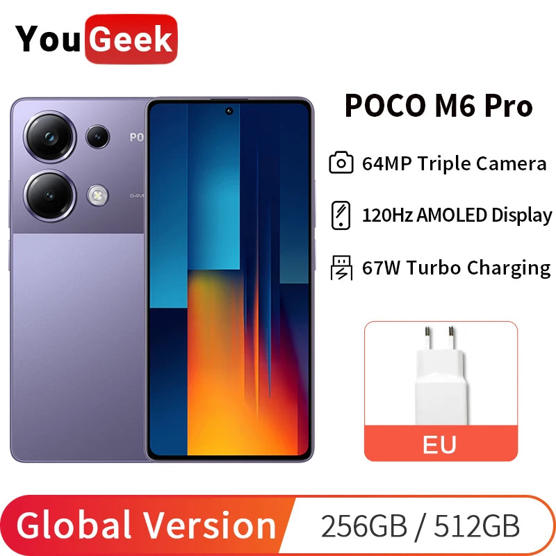 Global Version POCO M6 Pro 256GB/512GB Smartphone 120Hz AMOLED Display 64MP Triple Camera 67W Turbo Charging MTK Helio G99-Ultra