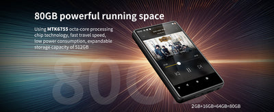 80GB MP3 player for Android with Bluetooth and WiFi, 4.0-inch full touch screen Built-in speakers, browser support